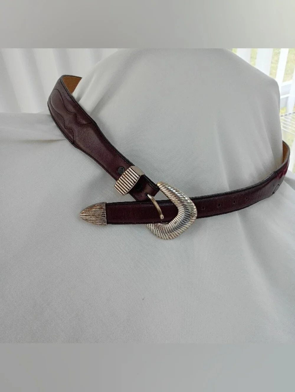 VTG Justin Leather Belt Brown with Silver-Toned Western Buckle Men 38 Top Grain